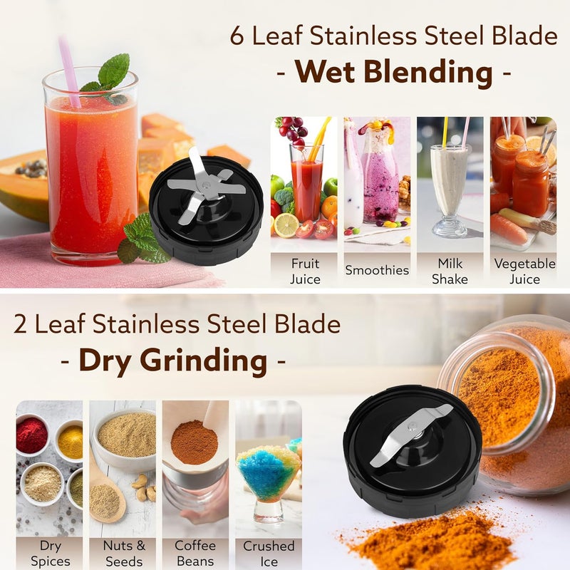 AGARO AGARO Nutri-Max Personal Blender 1000 Watts, Mixer/Grinder/Smoothie Maker, Blender for Smoothies and Juices, Stainless Steel Body, 2 Blade Sets, Wet & Dry  - Image 3