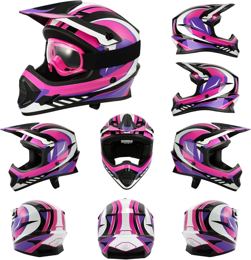 TCMT Youth & Kids Motorcycle Off-Road Full Face Helmet with Goggles and Gloves - Image 3