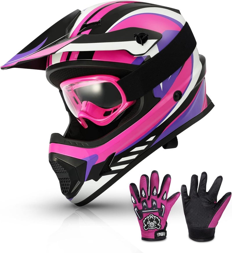 TCMT Youth & Kids Motorcycle Off-Road Full Face Helmet with Goggles and Gloves - Image 1