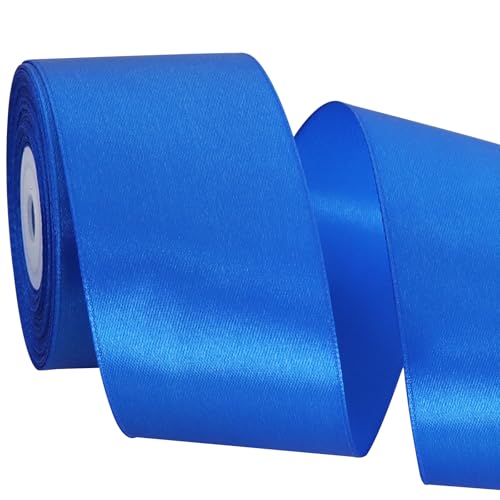 TONIFUL 2 Inch x 25 Yards Wide Royal Blue Satin Ribbon Solid Fabric Ribbons Roll for Valentines Day Crafts Gift Wrapping Invitation Cards Floral Hair Bows Sewing Party Wedding Car Decoration