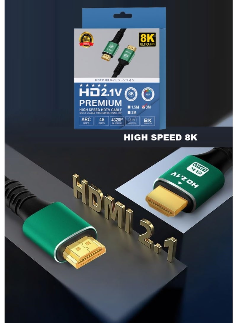 HDMI 8K Cable 3M – 2.1 Version, Supports 8K@60Hz, 4K@120Hz, 48Gbps Ultra High Speed, Dolby Atmos & eARC, Compatible with TVs, Monitors, Gaming Consoles - Image 4