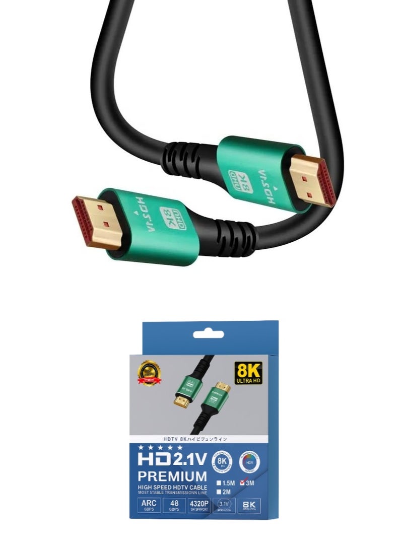 HDMI 8K Cable 3M – 2.1 Version, Supports 8K@60Hz, 4K@120Hz, 48Gbps Ultra High Speed, Dolby Atmos & eARC, Compatible with TVs, Monitors, Gaming Consoles - Image 1