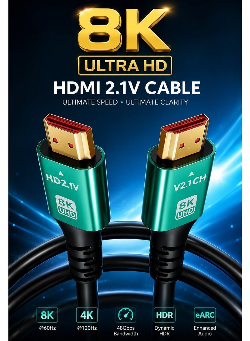 HDMI 8K Cable 3M – 2.1 Version, Supports 8K@60Hz, 4K@120Hz, 48Gbps Ultra High Speed, Dolby Atmos & eARC, Compatible with TVs, Monitors, Gaming Consoles - Image 3