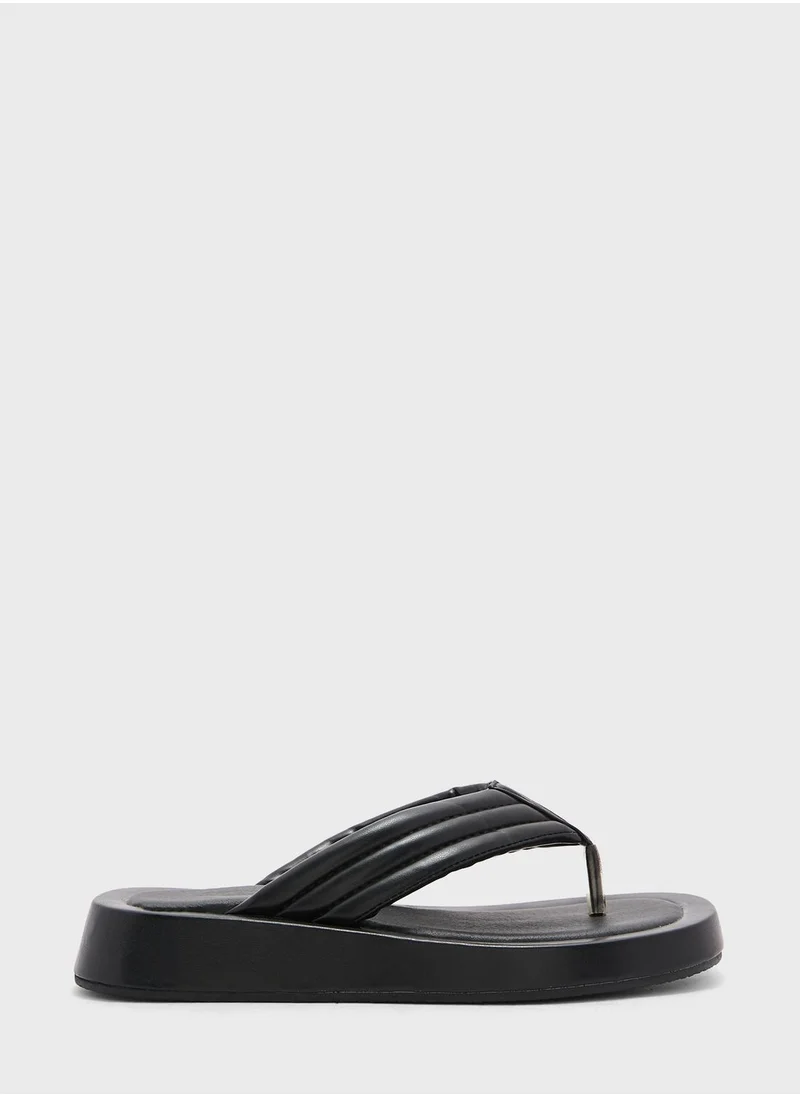 Truffle Ribbed Toe Post Flat Slider Sandal