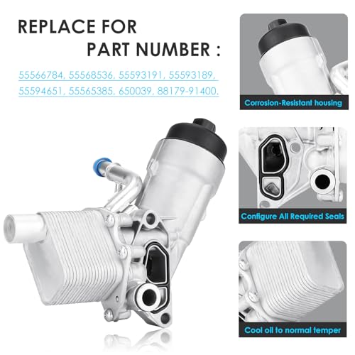 Autsurles Engine Oil Cooler Filter Housing Assembly Adapter with Gasket Cap Filter Insert Fit for Buick Encore 1.4L Turbo 13-21,for Chevrolet Trax 15-21,for Sonic 12-20,for Cruze,Replace for 918-428 - Image 3