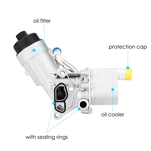 Autsurles Engine Oil Cooler Filter Housing Assembly Adapter with Gasket Cap Filter Insert Fit for Buick Encore 1.4L Turbo 13-21,for Chevrolet Trax 15-21,for Sonic 12-20,for Cruze,Replace for 918-428 - Image 2