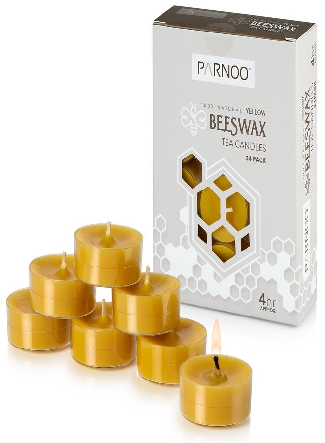 PARNOO 100% Natural Yellow Beeswax Tealight Candles in Clear Plastic Cups, 4 Hours Burn time - Pack of 24 - Image 1