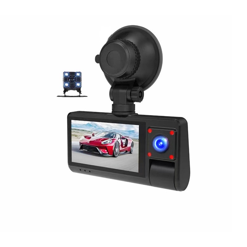 G50 Car Recorder 3 inch screen touch mobile phone APP playback HD infrared night vision reversing parking monitoring front + interior + rear 3 camera with parking monitoring time-lapse recording cable + car charger cable - Image 1