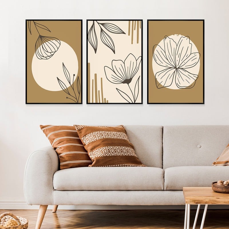 ماركتنا ثلاث لوحات قماشية بتصميم الفن البوهيمي مع برواز مجوف مقاس (120×60) ثلاث قطع - Image 2