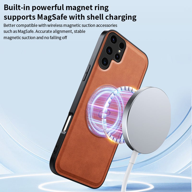 MagSafe Case Leather Protective , Texture , , , Brown , Cover for Samsung Galaxy A15 for School Days - Image 3