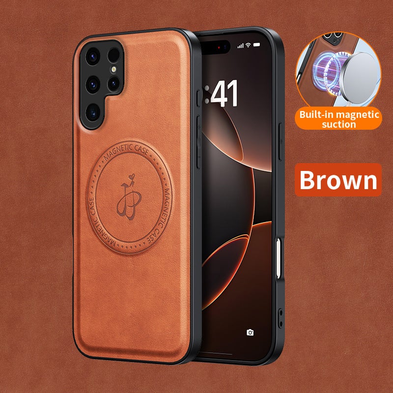 MagSafe Case Leather Protective , Texture , , , Brown , Cover for Samsung Galaxy A15 for School Days - Image 1