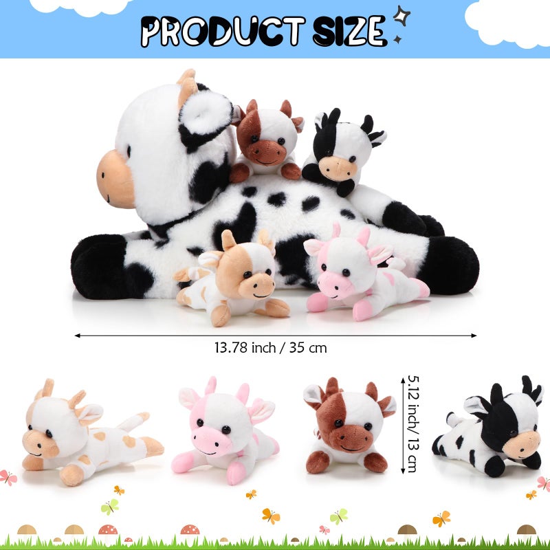 Sumind 5 Pcs Cow Stuffed Animal Set 1378 Inch Mommy Cow Plush Toy with 4 Babies Cute Calf in Her Tummy Large Highland Stuffed Animals for Toddlers Girls Boys BirthdayNovel - Image 3