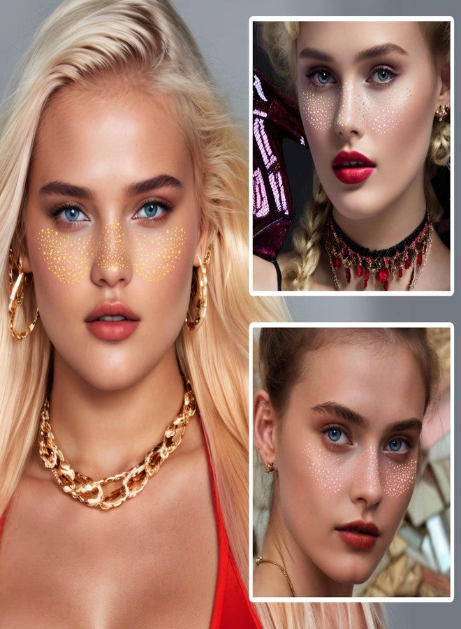 Paminify Silver Face Glitter Freckles,Waterproof Mardi gras Sparkle Freckles Glitter Face Tattoos,Sport Events Singer Concert Festival Party Metallic Sparkling Face Makeup Patches for Women Kids,6 Pcs - Image 3