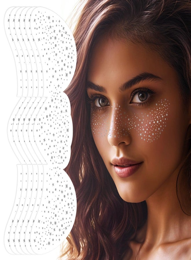 Paminify Silver Face Glitter Freckles,Waterproof Mardi gras Sparkle Freckles Glitter Face Tattoos,Sport Events Singer Concert Festival Party Metallic Sparkling Face Makeup Patches for Women Kids,6 Pcs - Image 1