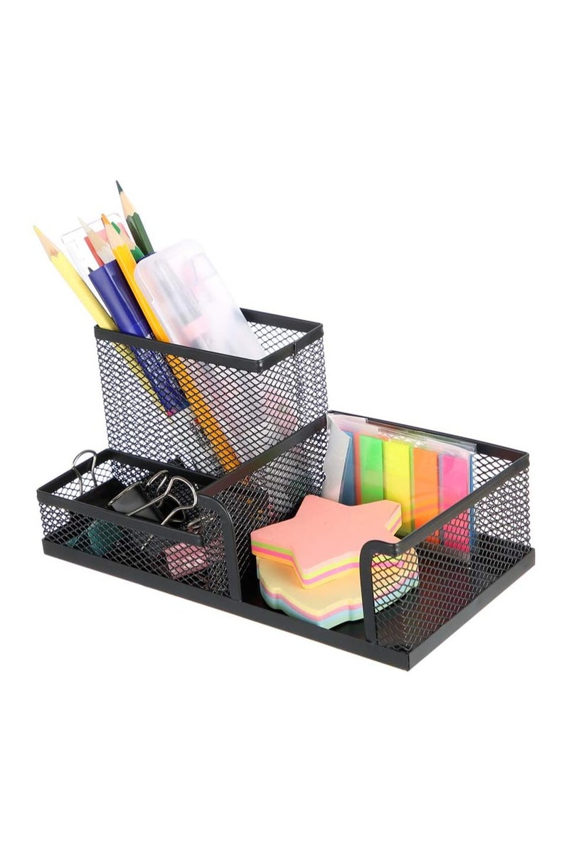 حامل أقلام معدن بنمط شبكي للأقلام الرصاص والجاف وتنظيم أقلام المكتب لون أسود - Image 1