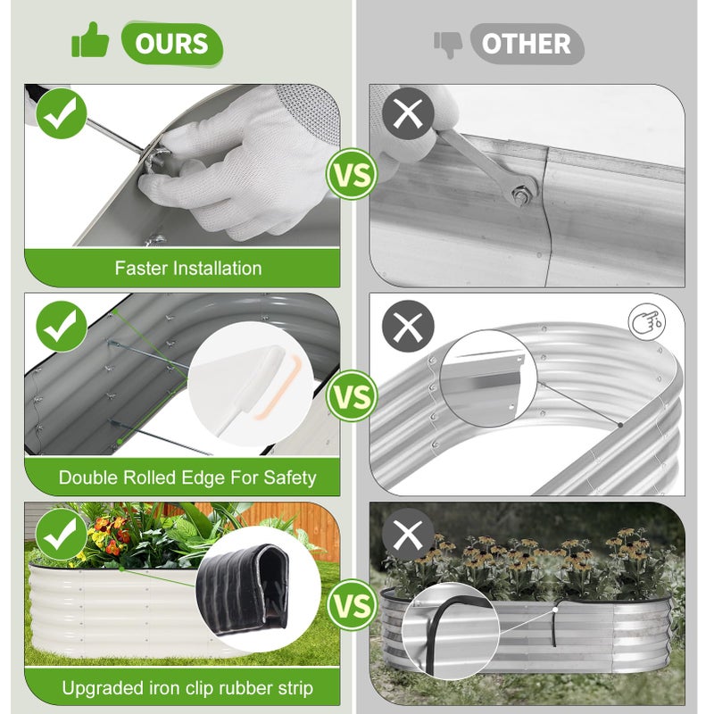 Permade Galvanized Raised Garden Bed - 4x2x1.4FT Metal Planter Boxes Outdoor | Oval Steel Raised Bed Kit for Gardening with Protective Tape, Gloves for Vegetables, Flower, Herb (White) - Image 4