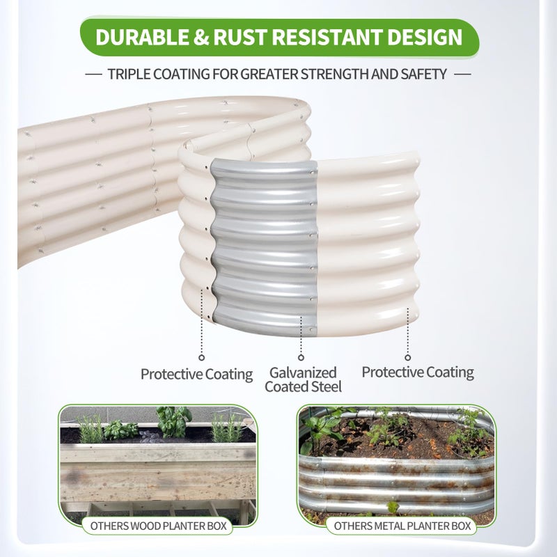 Permade Galvanized Raised Garden Bed - 4x2x1.4FT Metal Planter Boxes Outdoor | Oval Steel Raised Bed Kit for Gardening with Protective Tape, Gloves for Vegetables, Flower, Herb (White) - Image 3