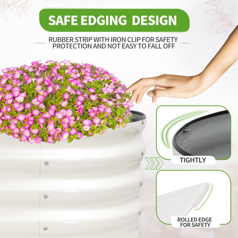 Permade Galvanized Raised Garden Bed - 4x2x1.4FT Metal Planter Boxes Outdoor | Oval Steel Raised Bed Kit for Gardening with Protective Tape, Gloves for Vegetables, Flower, Herb (White) - Image 2