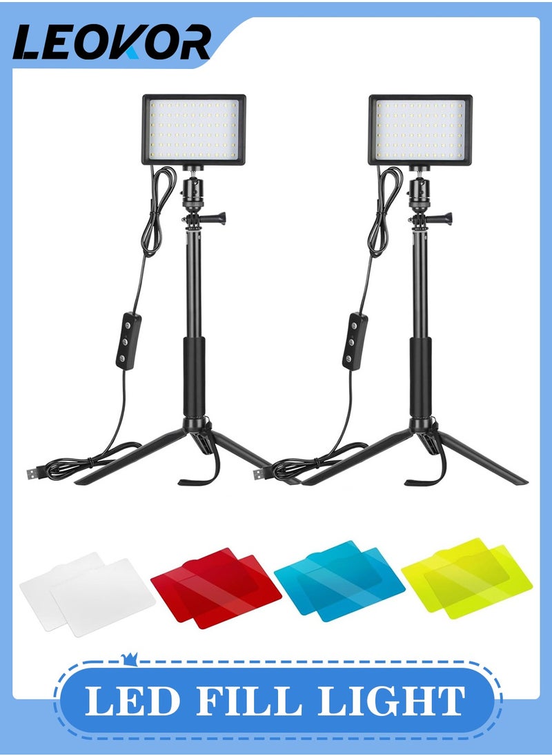 LEOKOR 2 Packs Dimmable 5600K USB LED Video Light, with Pro Adjustable Tripod Stand and Color Filters,for Tabletop/Low-Angle Shooting,Zoom/Video Conference Lighting/Gaming/Colorful LED Lighting/Photography  - Image 1