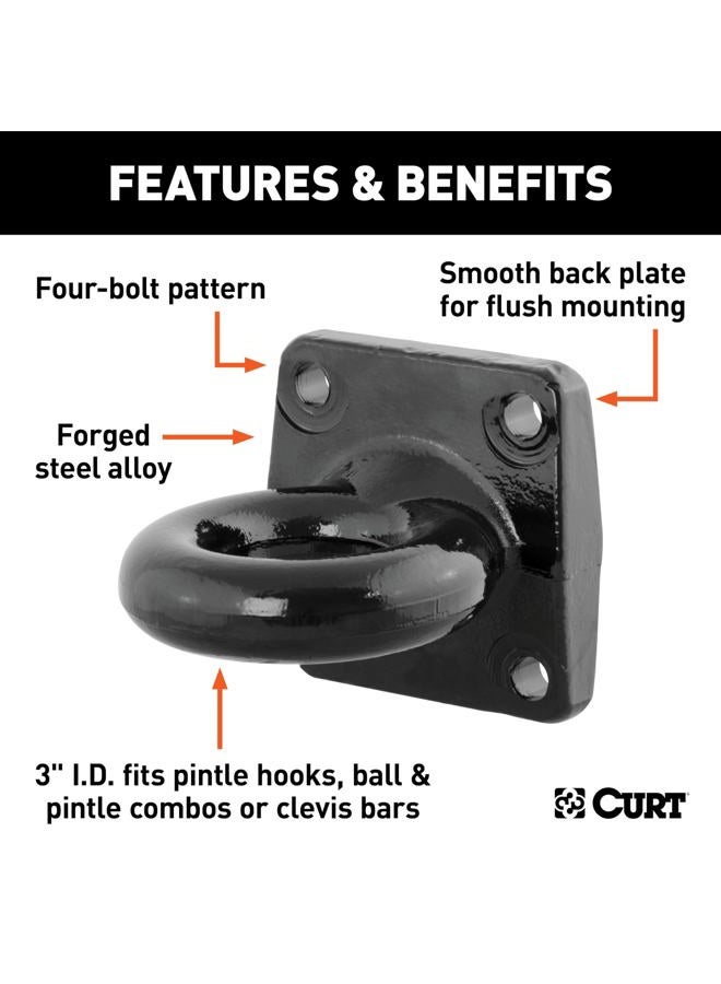 Curt 48560 Black Steel Pintle Hitch Lunette Ring 3-Inch ID, 60,000 lbs, 4-1/2-Inch Bolt Pattern - Image 3