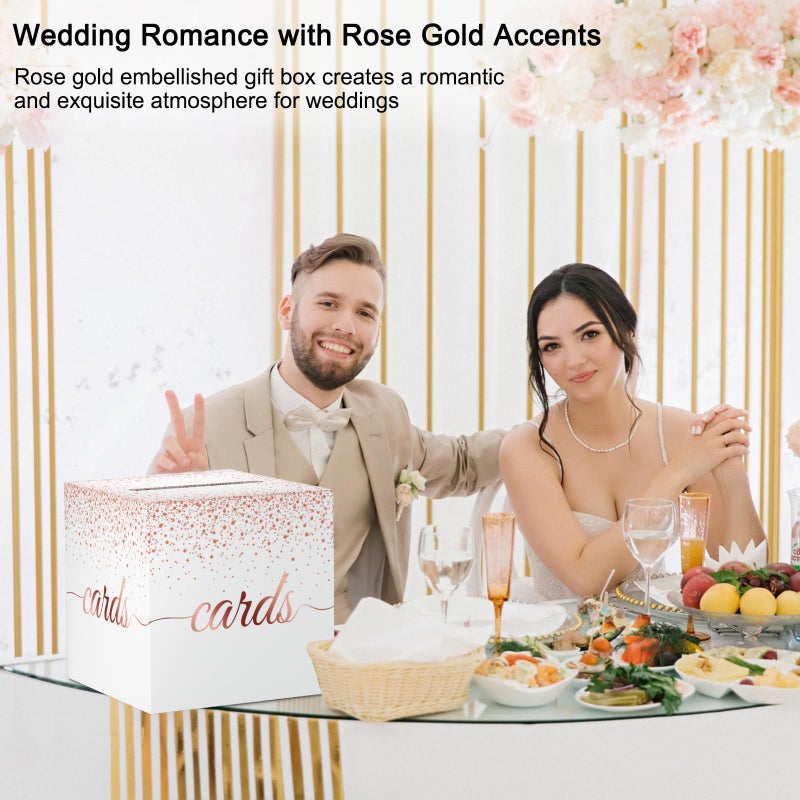 WNINK Rose Gold Cards Box for Birthday, Wedding, Bridal or Baby Shower, Graduation, Anniversaries, Engagement Party Decorations Supplies Money and Cards Receiving Box - Image 4