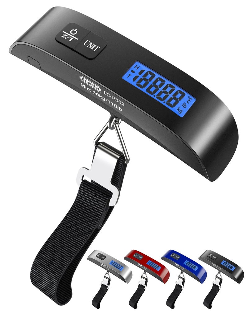 Dr.Meter Luggage Scale, Travel Essentials, Digital Backlight LCD Display Handheld Suitcase Scales for Travel Accessories with Rubber Paint, Temperature Sensor 110 Pounds, Battery Included, Black - Image 1