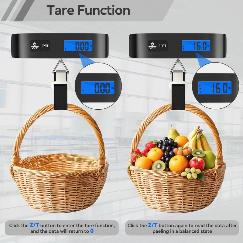 Dr.Meter Luggage Scale, Travel Essentials, Digital Backlight LCD Display Handheld Suitcase Scales for Travel Accessories with Rubber Paint, Temperature Sensor 110 Pounds, Battery Included, Black - Image 5