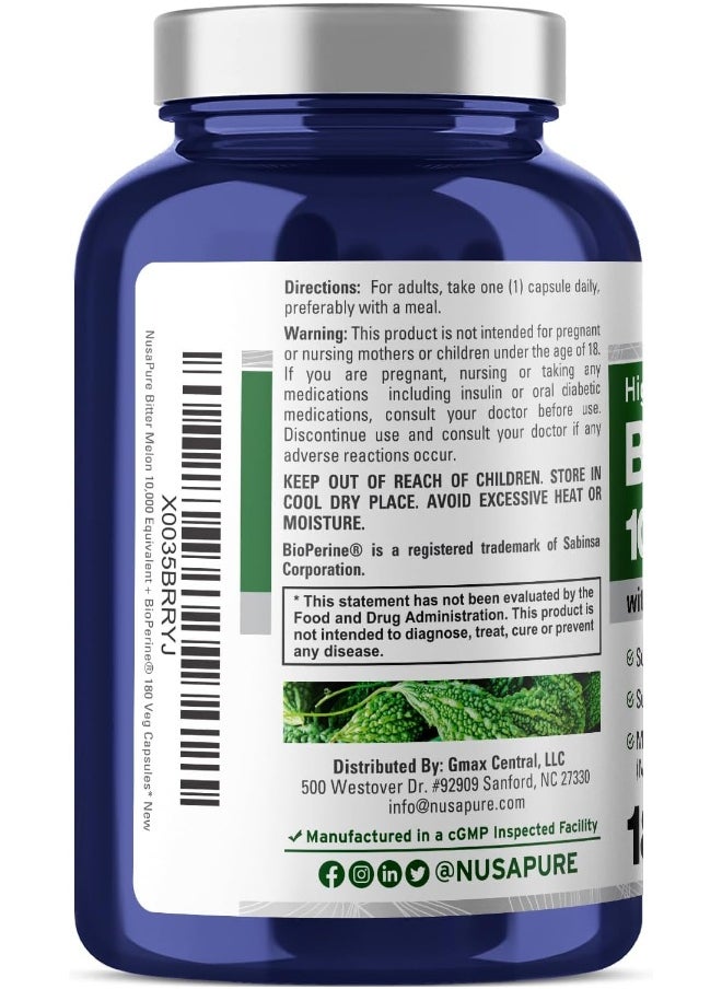 NusaPure NusaPure Bitter Melon Extract 10,000 mg 180 Vegan Caps (100% Vegetarian, Non-GMO, Gluten-Free & 10% Bitter Principles) with Bioperine  - Image 2