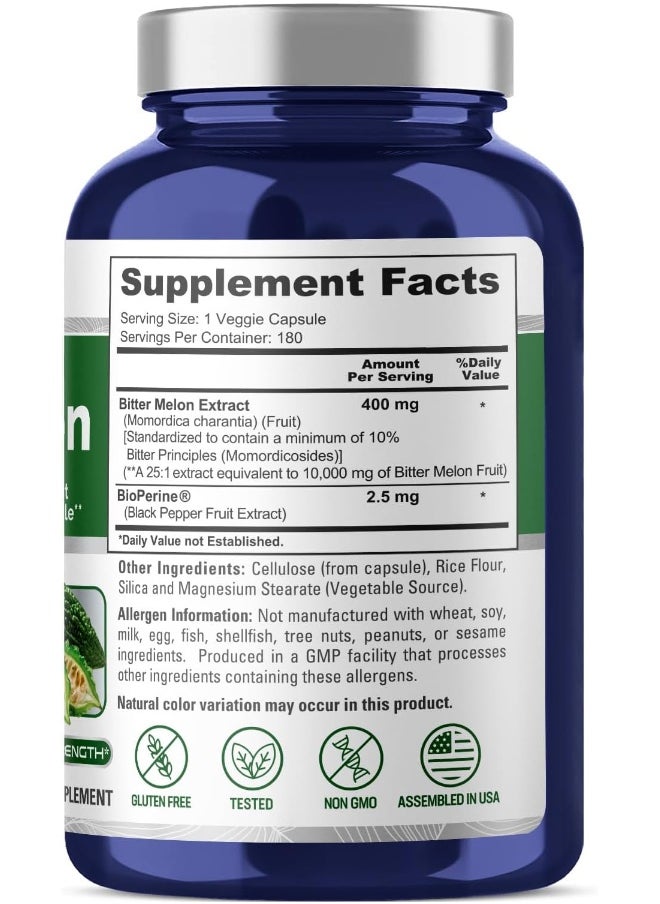 NusaPure NusaPure Bitter Melon Extract 10,000 mg 180 Vegan Caps (100% Vegetarian, Non-GMO, Gluten-Free & 10% Bitter Principles) with Bioperine  - Image 3