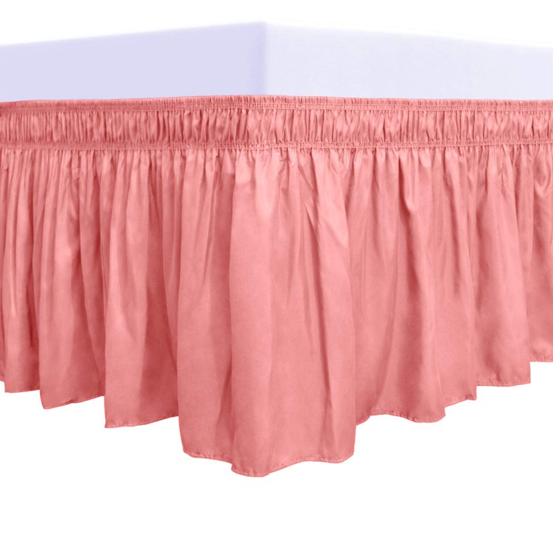 PureFit Wrap Around Ruffled Bed Skirt with Adjustable Elastic Belt - 22 Inch Drop Easy to Put On, Wrinkle Free Bedskirt Dust Ruffles, Bed Frame Cover for Twin,Twin XL and Full Size Beds, Pink - Image 1