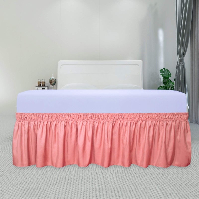 PureFit Wrap Around Ruffled Bed Skirt with Adjustable Elastic Belt - 22 Inch Drop Easy to Put On, Wrinkle Free Bedskirt Dust Ruffles, Bed Frame Cover for Twin,Twin XL and Full Size Beds, Pink - Image 2
