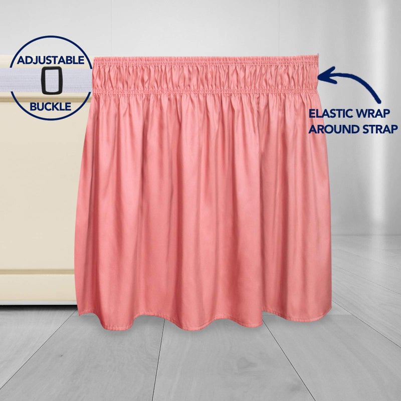 PureFit Wrap Around Ruffled Bed Skirt with Adjustable Elastic Belt - 22 Inch Drop Easy to Put On, Wrinkle Free Bedskirt Dust Ruffles, Bed Frame Cover for Twin,Twin XL and Full Size Beds, Pink - Image 4