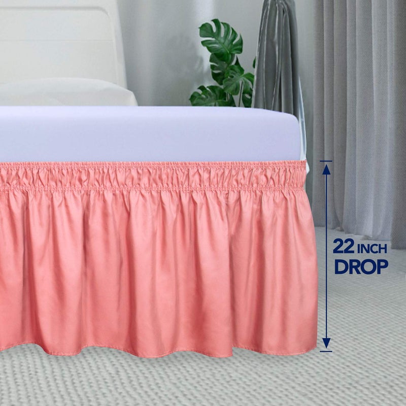 PureFit Wrap Around Ruffled Bed Skirt with Adjustable Elastic Belt - 22 Inch Drop Easy to Put On, Wrinkle Free Bedskirt Dust Ruffles, Bed Frame Cover for Twin,Twin XL and Full Size Beds, Pink - Image 5