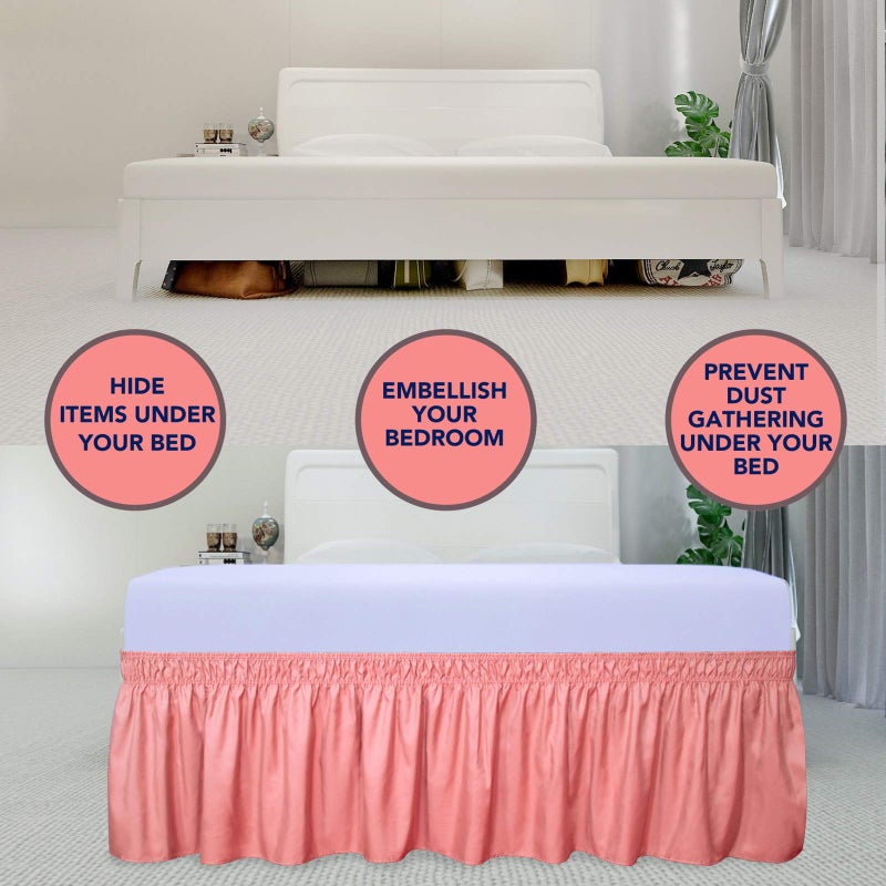 PureFit Wrap Around Ruffled Bed Skirt with Adjustable Elastic Belt - 22 Inch Drop Easy to Put On, Wrinkle Free Bedskirt Dust Ruffles, Bed Frame Cover for Twin,Twin XL and Full Size Beds, Pink - Image 3