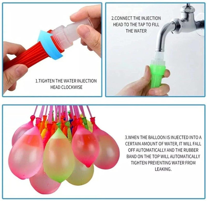 Niku Holi Water Balloon | Automatic Fill And Tie Magic Water Balloons with connector | Set of 3 Bunch | 111 Balloons | Multicolour - Image 3