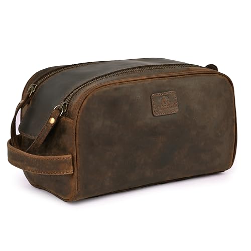 DHAMPOOH KingSize Premium Leather Toiletry Travel Pouch Handcrafted Vintage Dopp Kit Bag with Waterproof Lining Spacious Design for Travel Essentials Brown - Image 3