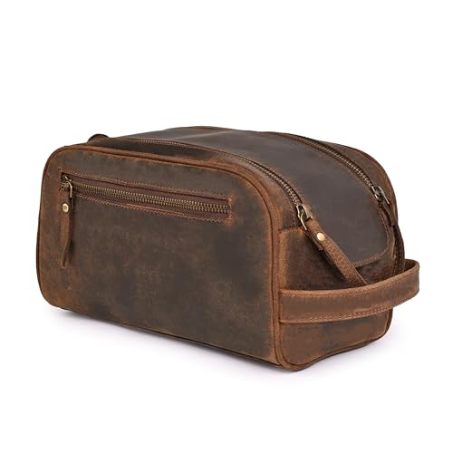 DHAMPOOH KingSize Premium Leather Toiletry Travel Pouch Handcrafted Vintage Dopp Kit Bag with Waterproof Lining Spacious Design for Travel Essentials Brown - Image 1