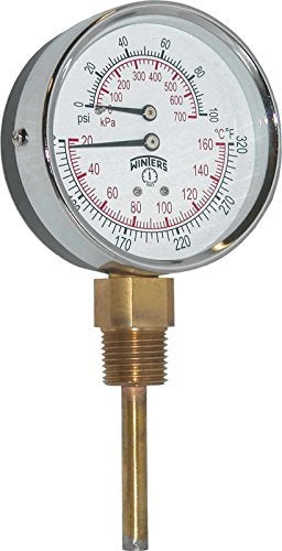 Winters Instruments Winters TTD Series Steel Dual Scale Tridicator Thermometer with 2" Stem, 0-100psi/kpa, 3" Dial Display, ±3-2-3% Accuracy, 1/2" NPT Bottom Mount, 70-320 Deg F/C - Image 4