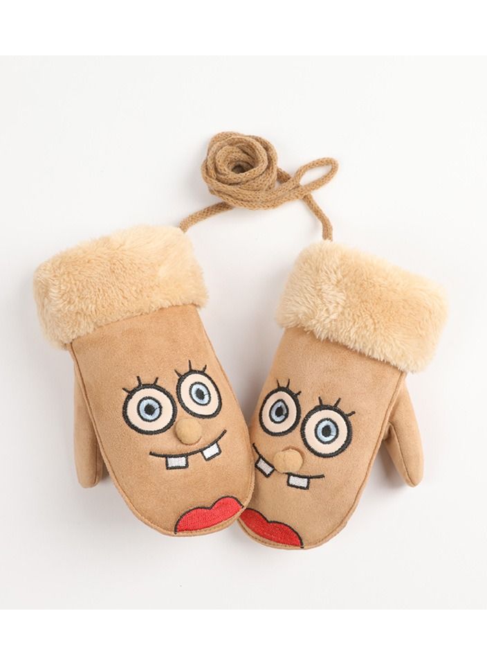 Golovejoy Children's outdoor Windproof Plush Warm And Temperature Locking Cute Cartoon Fluff Gloves In Winter 