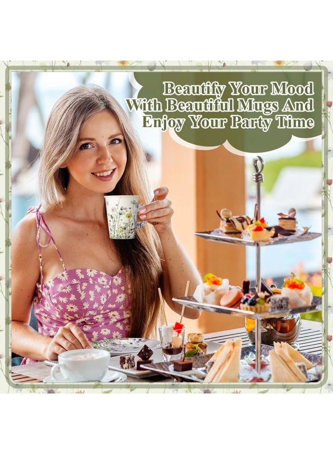 Rtteri 50 Sets Floral Paper Tea Cups and Saucers Disposable Tea Party Supplies 9oz Spring Wildflowers Tea Cups with Handle and Plates for Wedding Birthday Baby Shower Ladies Party - Image 5