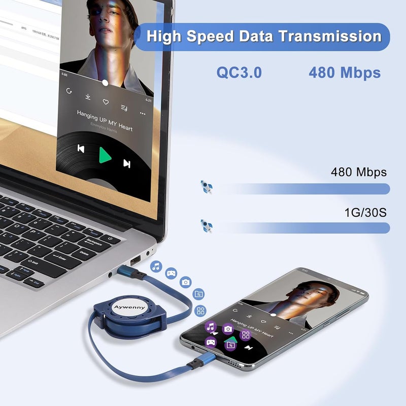 كابل شحن USB C، كابل شحن USB C إلى C بقوة 60 واط، كابل PD من النوع C قابل للسحب للشحن السريع ومزامنة البيانات لهاتف Phone 15 Plus Pro Max، Pad Mini 6/ Pro 2021، Pad Air 4، Galaxy S23 (3 عبوات/3.3 قدم) (3 عبوات) - Image 3