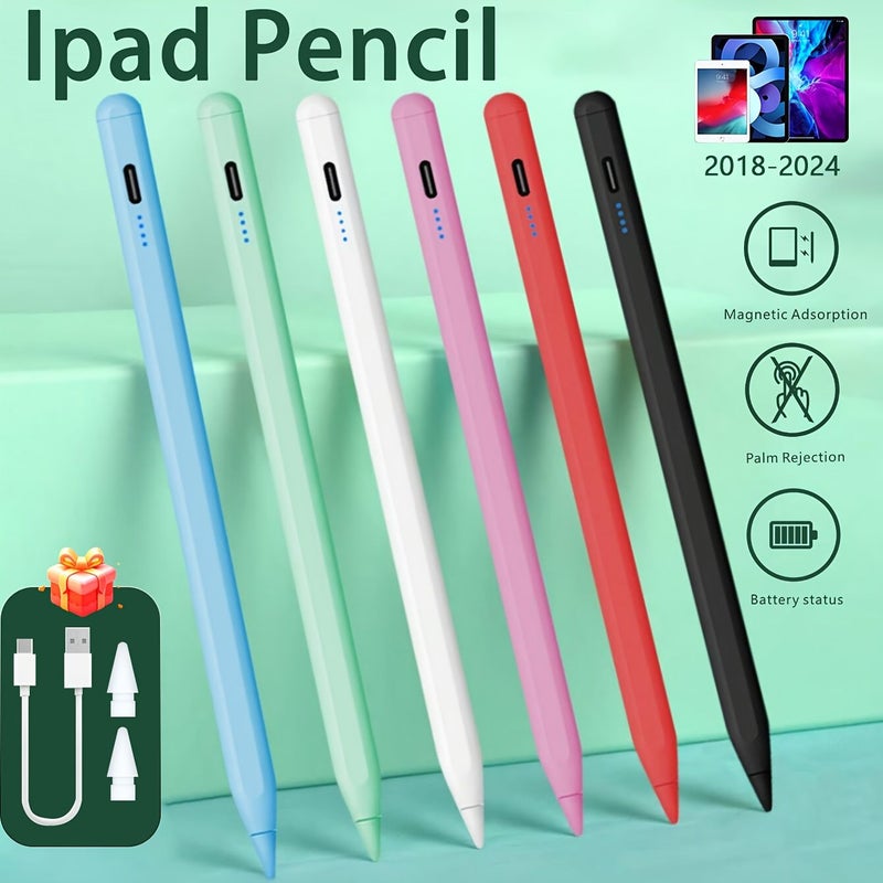 قلم لمس نشط مع دعم رفض الكف وشحن من نوع USB-C، متوافق مع أجهزة آبل iPad 6/7/8/9/10/11/A16 و Air 3/4/5/M2/M3 و Mini 5/6 و Pro 11 إنش/12.9 إنش/M4 - اللون أبيض - Image 1