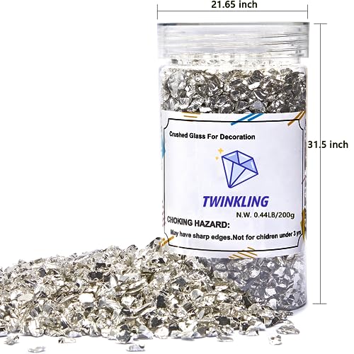 TWINKLING High Luster Crushed Glass, Broken Glass, Glass Gems Chips for DIY Resin Art Epoxy Crafts, Nail Art, Geode Painting, 1-3mm(200g) (Silver) - Image 5