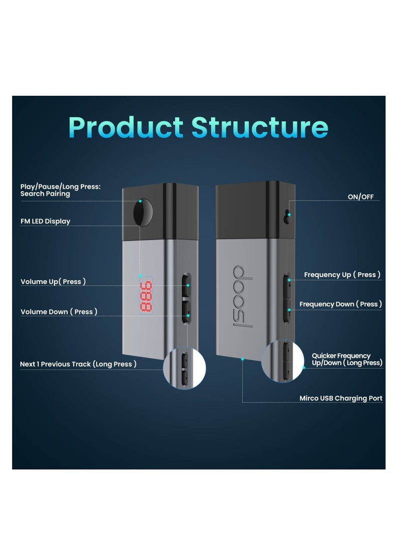 SYOSI Bluetooth FM Transmitter, Wireless Auto Radio Bluetooth Adapter Car FM Modulator Music Recipient with USB Charger All Smartphones Audio Players (1 Pcs) - Image 2