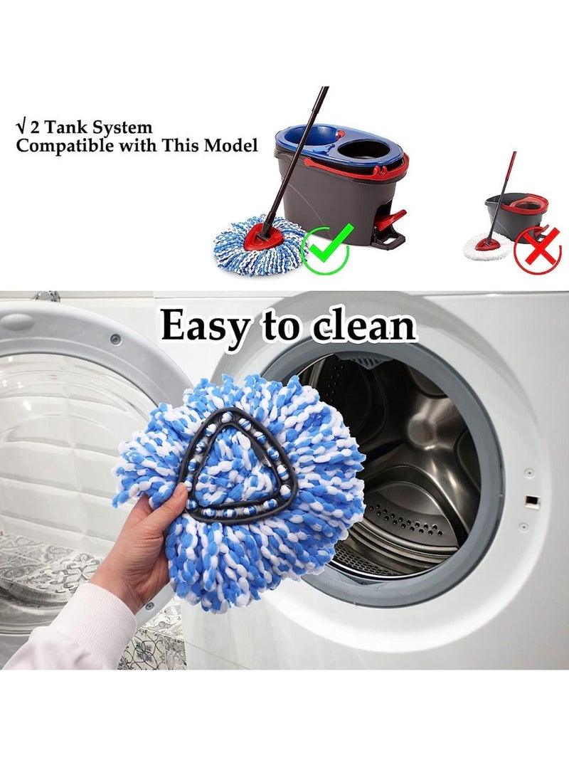 زالكون - 4 رؤوس ممسحة دوارة بديلة، مقبض وقاعدة متوافقة مع Vileda / O-cedar Easy Wring، استبدال رأس ممسحة دوارة لتنظيف الأرضيات، شكل مثلث (أزرق) - Image 1