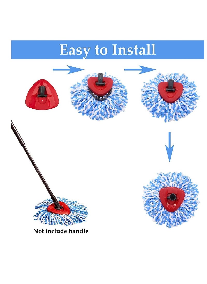 زالكون - 4 رؤوس ممسحة دوارة بديلة، مقبض وقاعدة متوافقة مع Vileda / O-cedar Easy Wring، استبدال رأس ممسحة دوارة لتنظيف الأرضيات، شكل مثلث (أزرق) - Image 1