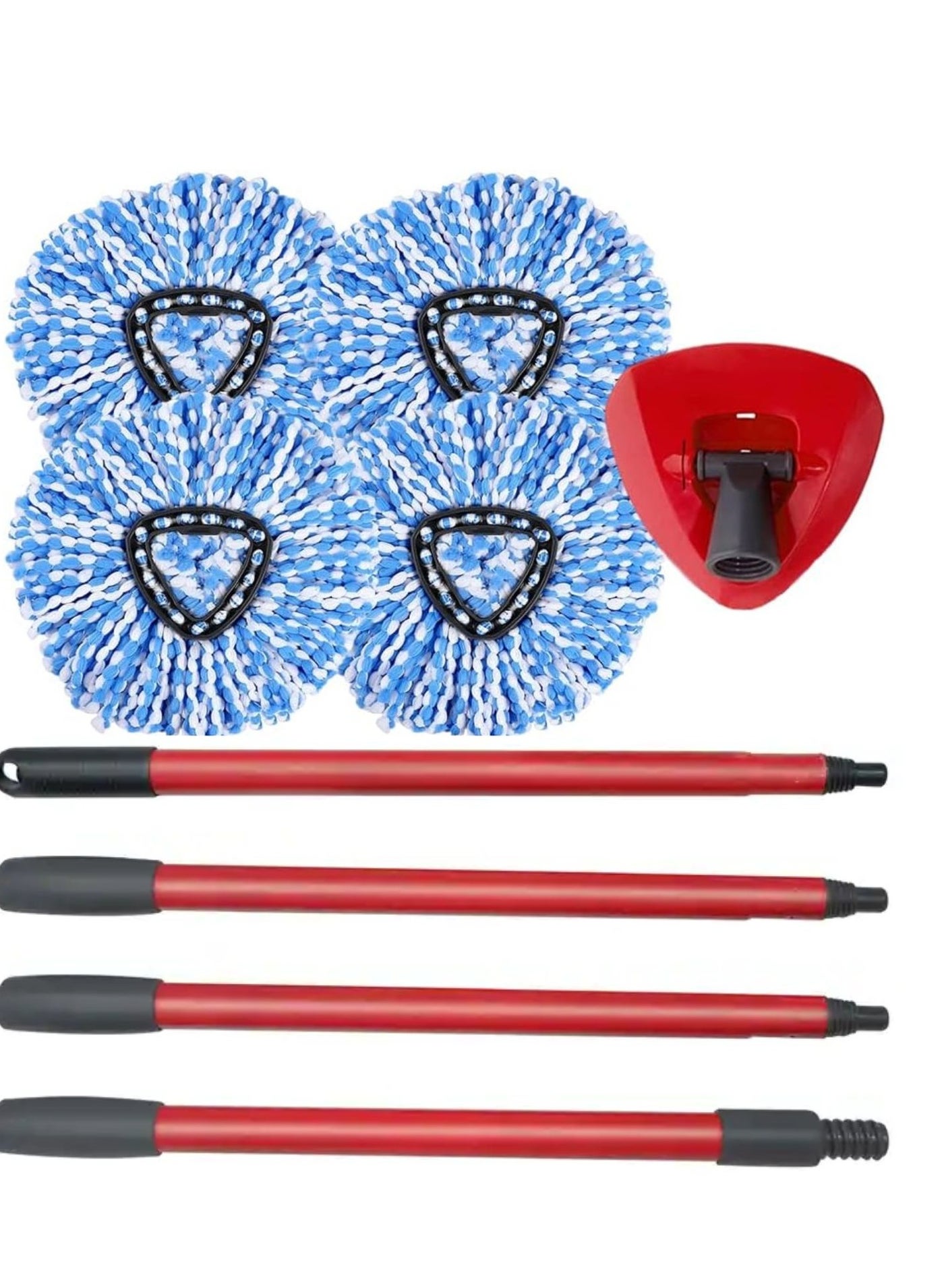 Zalcoon 4 Spin Mop Heads Replacement, Handle & Base Compatible with Vileda / O-cedar Easy Wring , Spin Mop Head Replacement for Floor Cleaning, ,Triangle Shape (Blue)