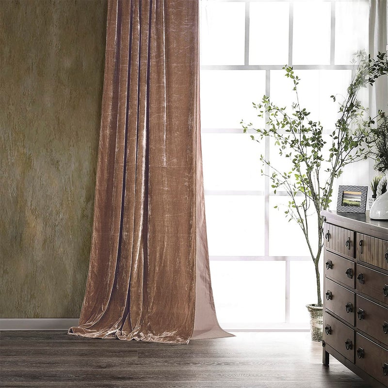 H HIEND ACCENTS HiEnd Accents Stella Faux Silk Velvet Window Curtains Rod Pocket Drapes 48x108 inch Dusty Rose Romantic Western Modern Traditional Style Bedroom 