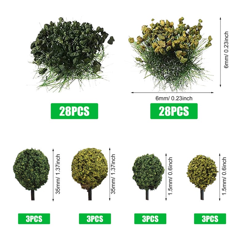 Cayway 4 PCS Static Grass Tuft Model Grass Tufts Terrain Model Kit Resin Static Scenery Model Miniature Shrubs Bushes and Tweezers for Train Landscape Railway Artificial Grass Modeling - Image 2