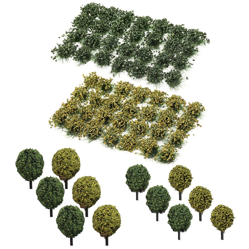Cayway 4 PCS Static Grass Tuft Model Grass Tufts Terrain Model Kit Resin Static Scenery Model Miniature Shrubs Bushes and Tweezers for Train Landscape Railway Artificial Grass Modeling - Image 1